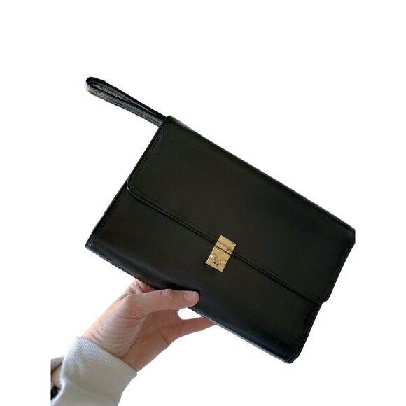 Vintage Cuero Vaca Art Piece BUSINESS BAG LEATHER BLACK UNISEX Argentina Purse - Picture 1 of 10